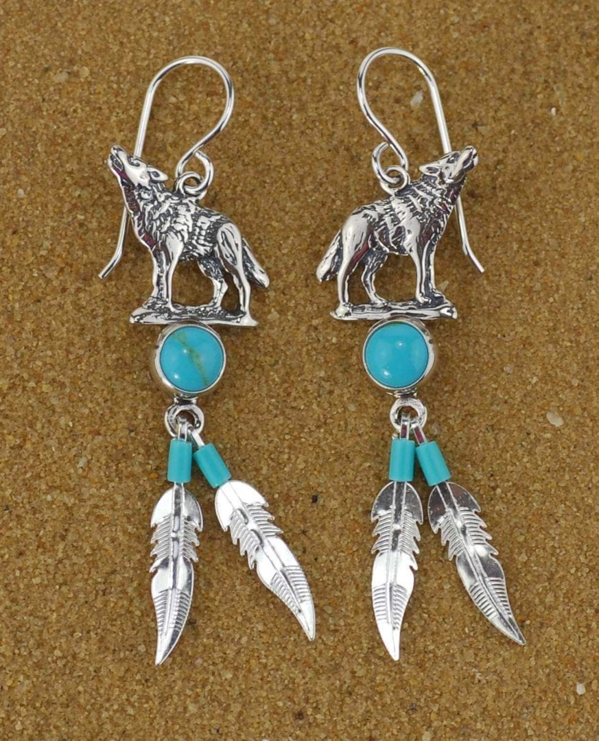 Sterling Silver & Turquoise Wolf Feather Earrings - Happy Glastonbury!