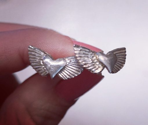 Sterling Silver Heart Wings Earrings