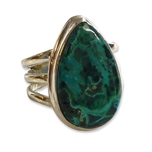 Chrysocolla Malachite Peardrop Ring - UK ring size N