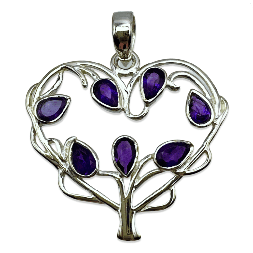 Amethyst Heart Pendant - Faceted Tree of Life