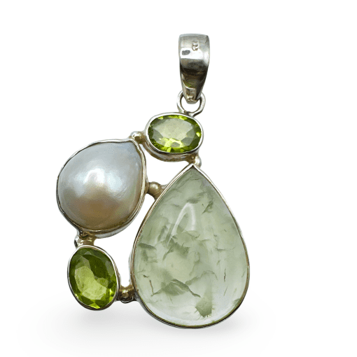 Prehnite, Peridot and Pearl Pendant 6.1g