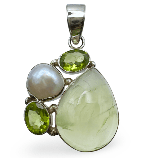 Prehnite, Peridot and Pearl Pendant 5.4g