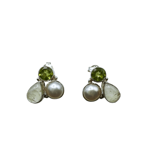 Prehnite, Peridot and Pearl Stud Earrings 3.9g