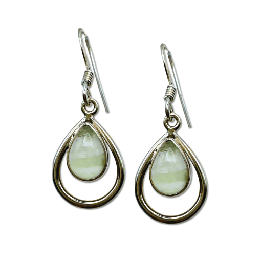 Prehnite Peardrop Cabochon Drop Earrings 3.9g