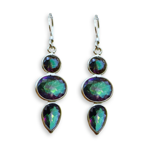 Mystic Topaz Triple Stone Earrings