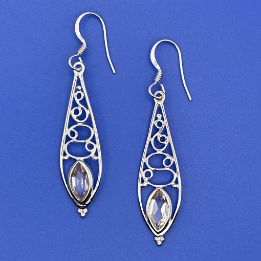 Clear Quartz Swirl Design Drop Earrings