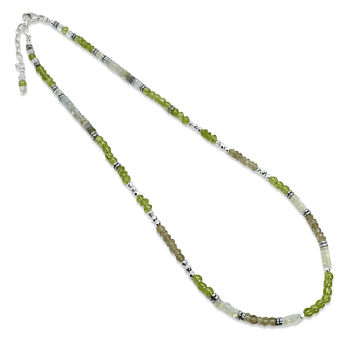 Peridot, Smokey Quartz, Hematite, Opal And Green Beryl Necklace