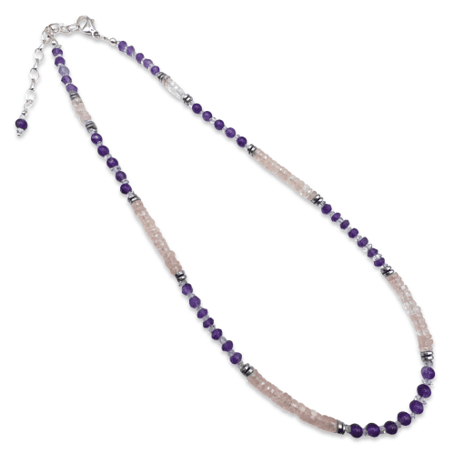 Amethyst, Herkimer, Morganite and Hematite Necklace 12.8g