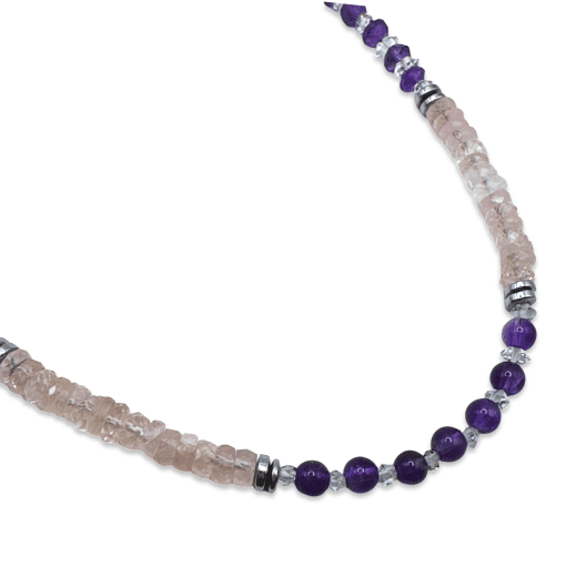 Amethyst, Herkimer, Morganite and Hematite Necklace 12.8g - Image 2