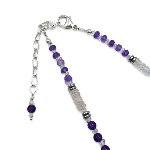 Amethyst, Herkimer, Morganite and Hematite Necklace 12.8g - Image 3