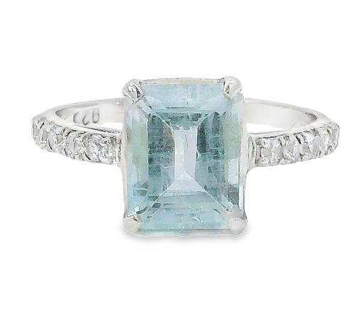 Aquamarine Claw Set Ring Size S